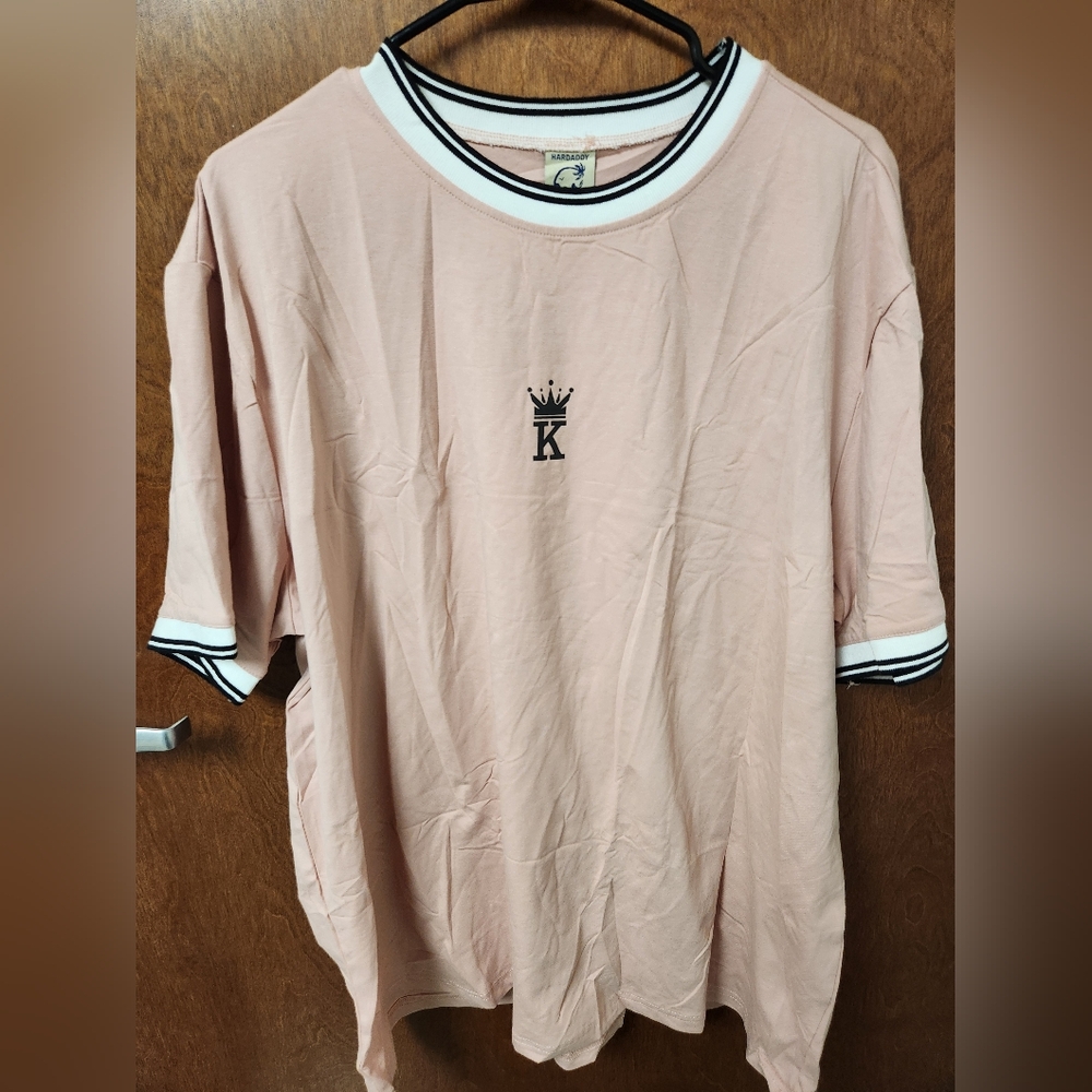Men's Salmon T-Shirt with Black and White Trim